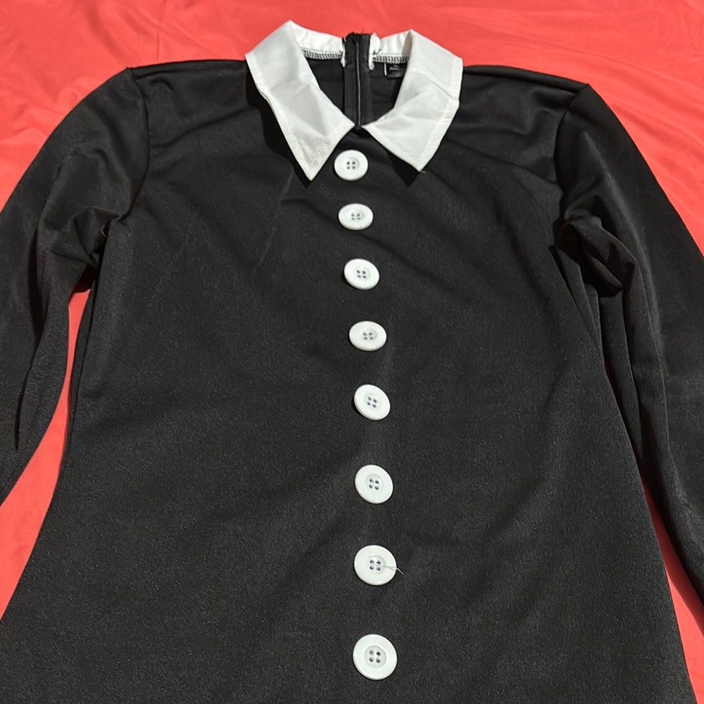 Black Long Sleeve Dress with White Collar and Buttons